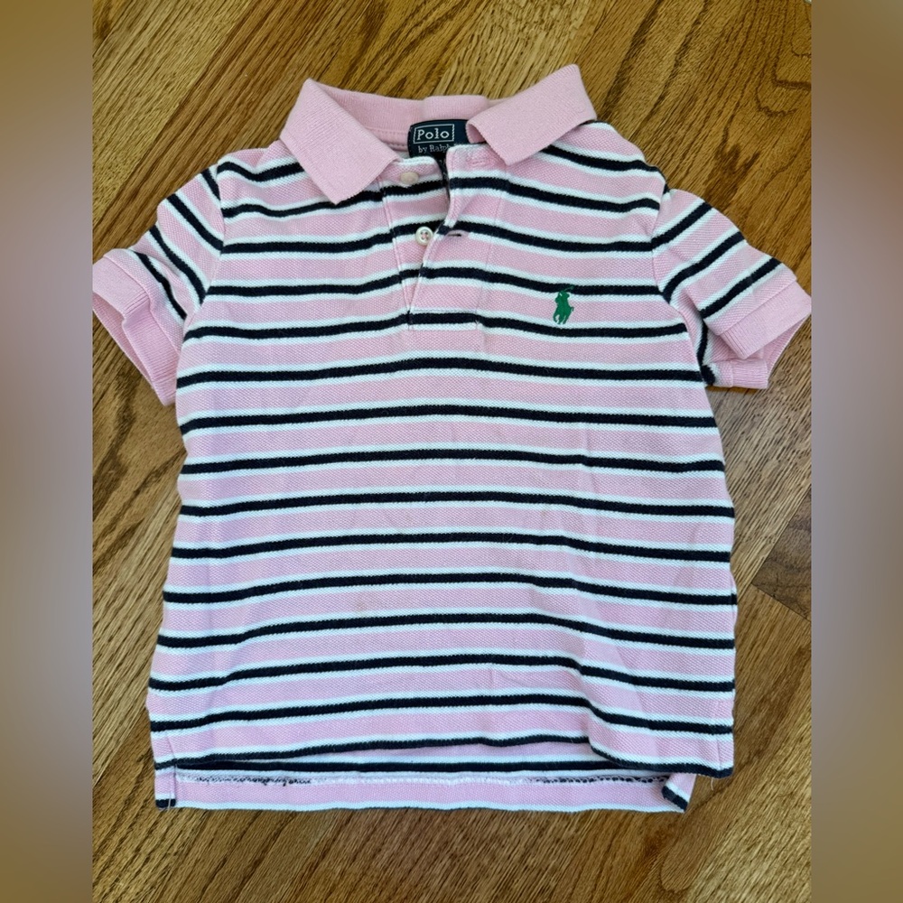 Polo by Ralph Lauren Pink Navy and White Striped Kids Polo